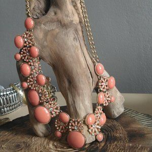 Vintage Necklace Lot 5 pieces wood beads gold color coral stone